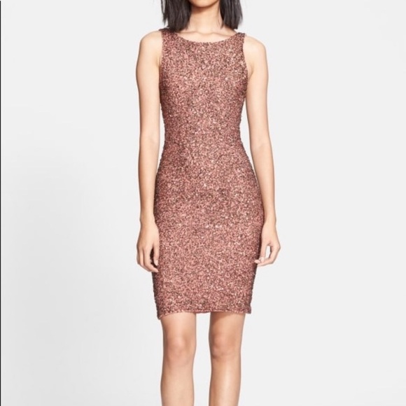 ALICE + OLIVIA Dusty Pink Rose Gold Beaded Sequin Embellished Kimber Bodycon 8 - Picture 1 of 14